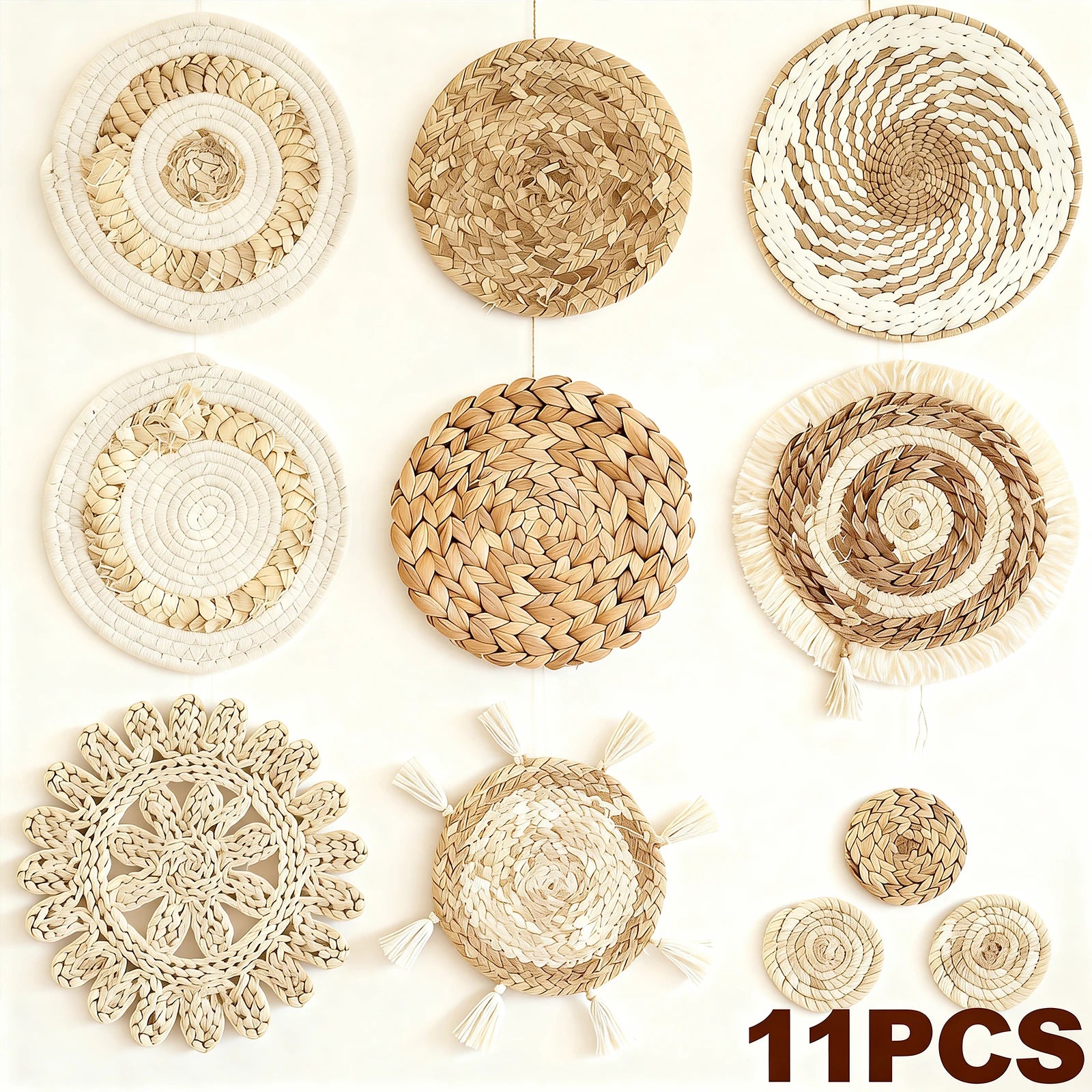 11-Piece Woven Rattan Wall Basket Decor Set