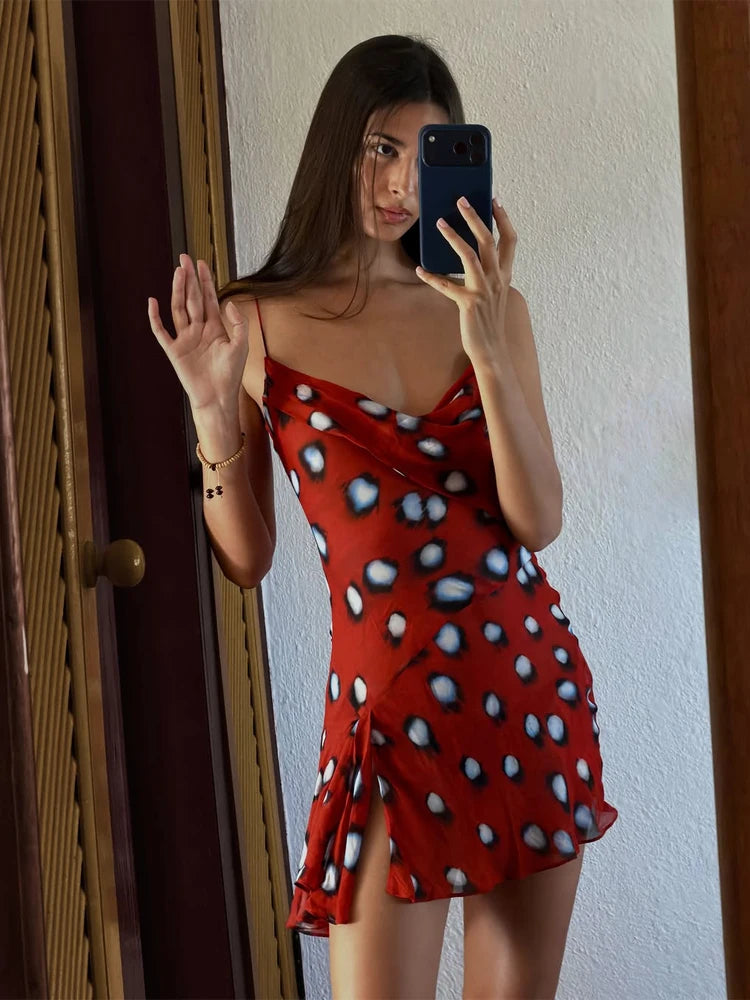 Mesh Polka Dot Flared Sleeve Slim Fit Casual Dress