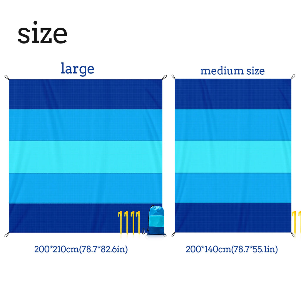 Multiple Sizes Beach Blanket Sandproof Waterproof Large Quick Drying Outdoor Picnic Mat with 4 Stakes for Travel Camping Hiking