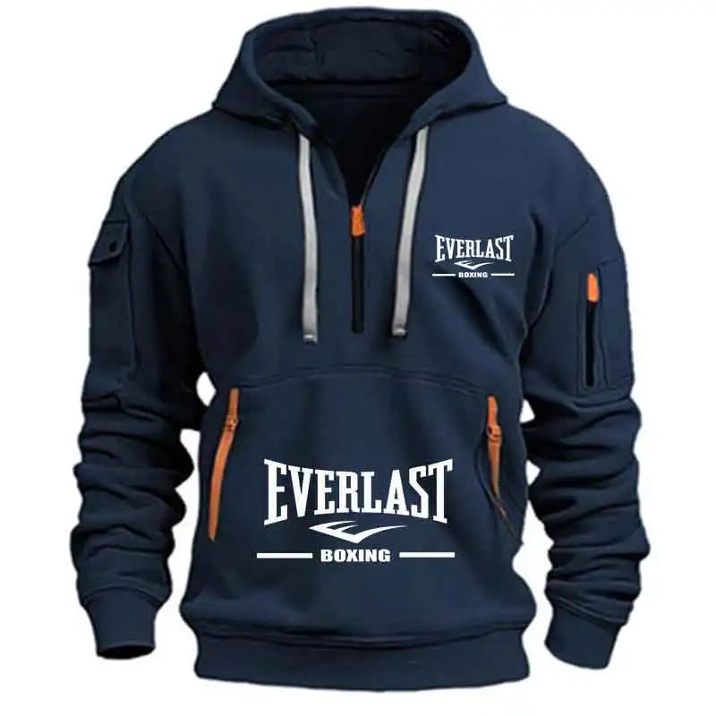 Men's Multi-Pocket Half-Zip Hooded Fitness Sweatshirt