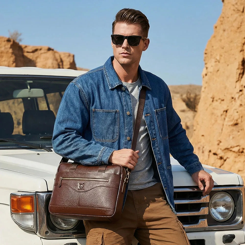 Men's Genuine Leather 14-Inch Laptop Briefcase