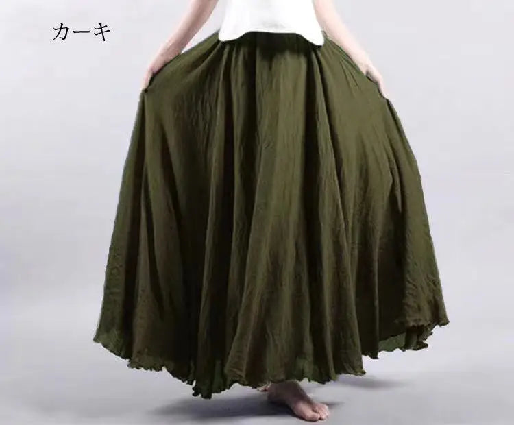 Mori Girl Cotton Linen Ethnic A-Line Long Skirt