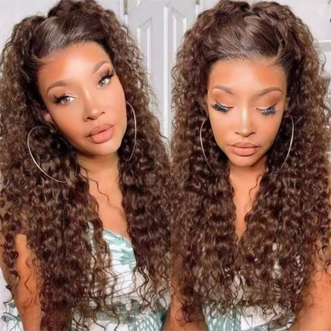 Chocolate Brown 13x4 Human Hair Wigs HD Lace Human Hair Wig 34 Inch Brown Deep Curly Lace Frontal Wigs 13x4 Transparent Lace Wig