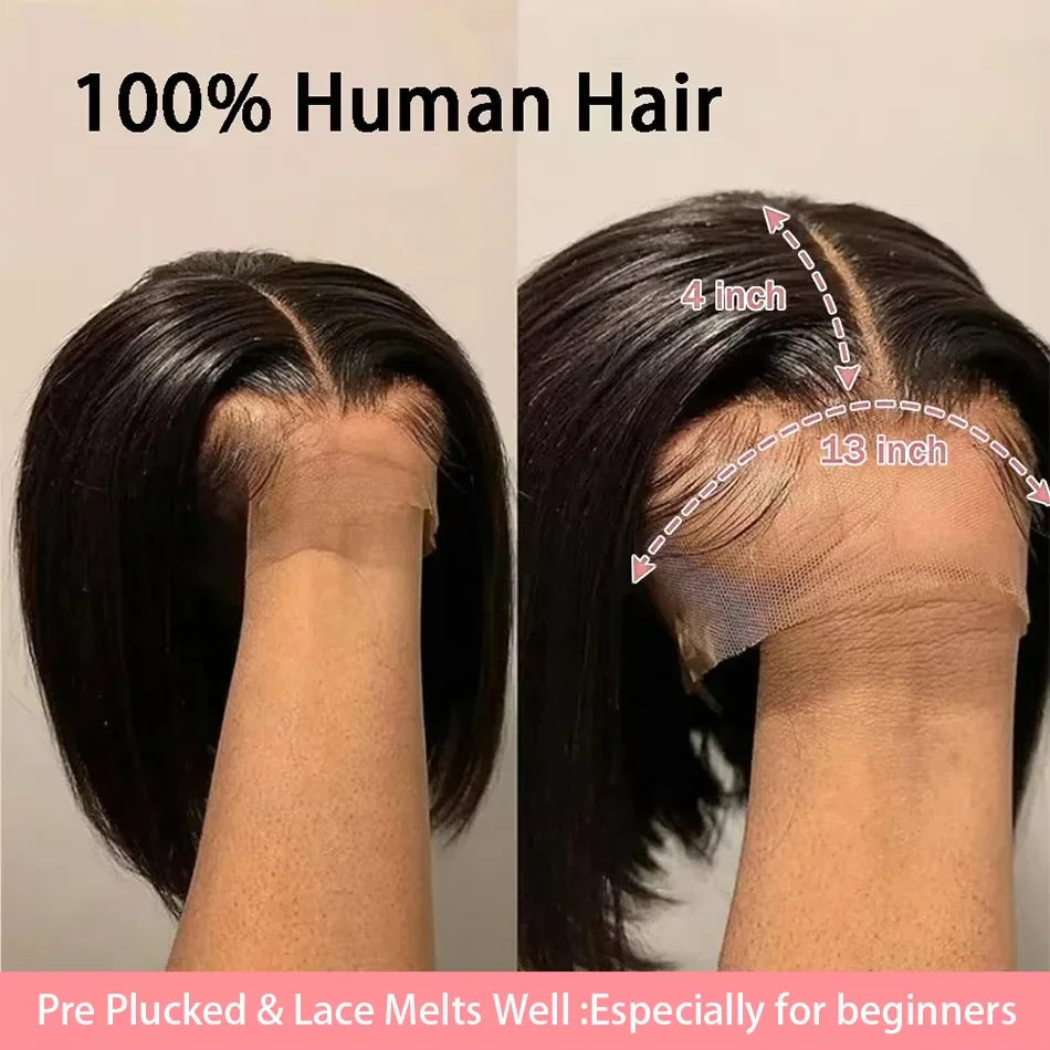 Bob Wig Human Hair 200% Density 13x4 HD Lace Frontal Short Straight Lace Front Bob Wigs For Black Women Human Hair Pre Plucked