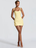 Solid Pleated Square Neck Bodycon Dress