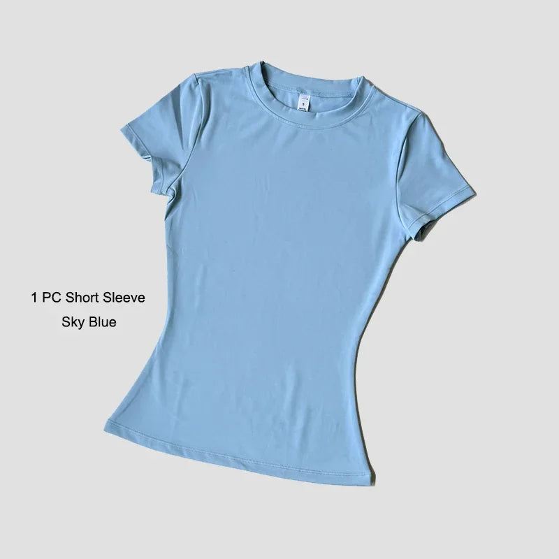 Quick-Drying Gym Leggings Set Sport Suit Short Sleeve Breathable Stretchy Slim Fitness Active Top Tight Gym Set