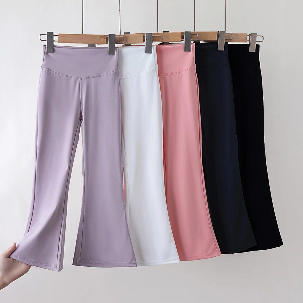 Girls Flared Pants High Waist Yoga Leggings Teenagers Stretch Elastic Waistband Kids Sportswear Trousers Autumn Spring