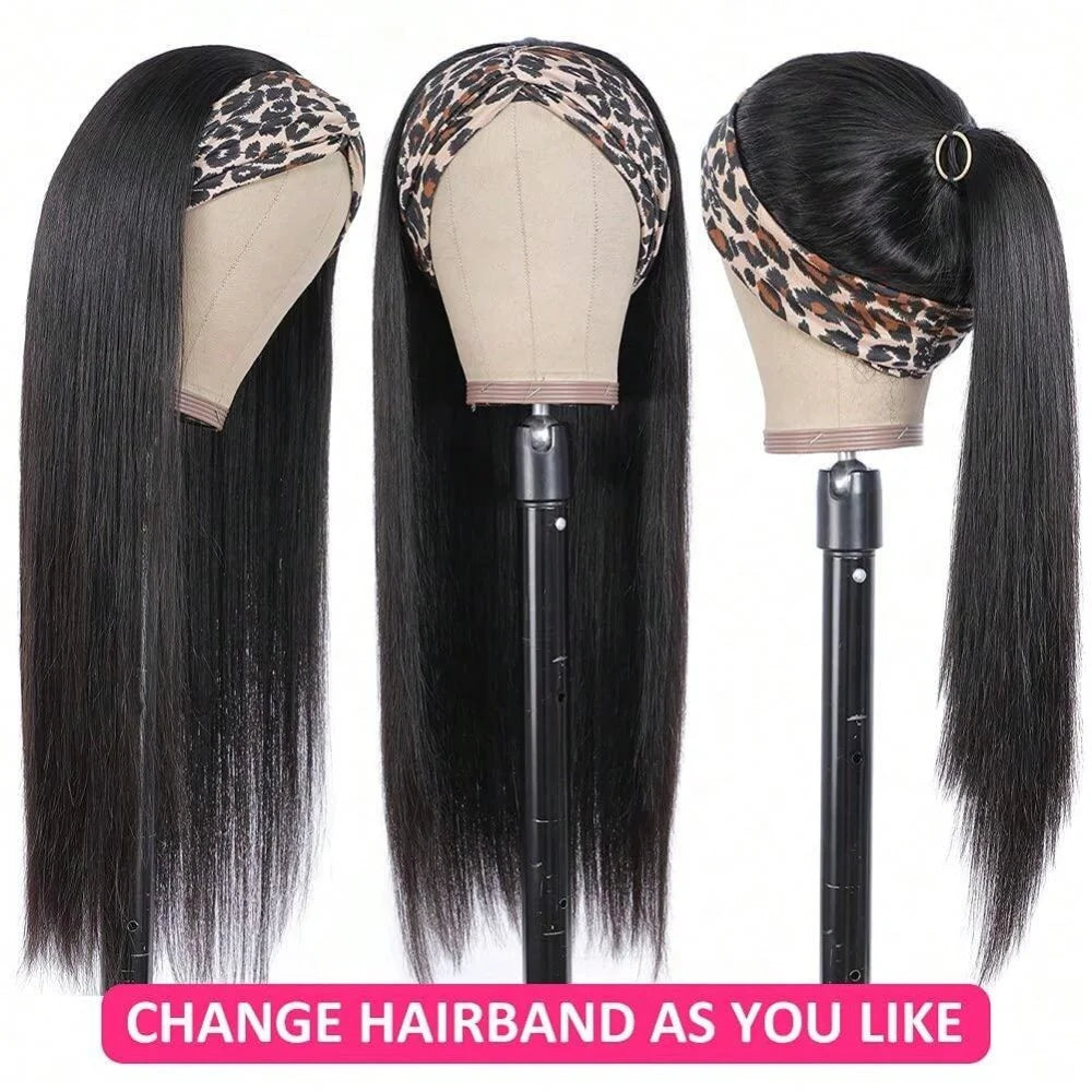 Straight Human Hair Headband Wig