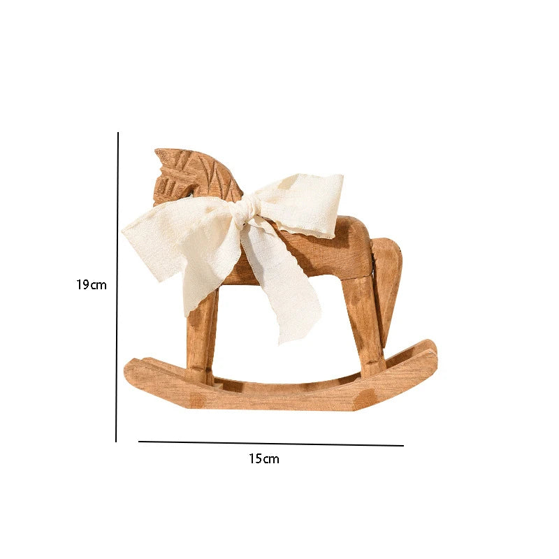 Creative Hand Carved Wooden Horse Series Retro Rocking Horse Desktop Decoration Ornament for Friends Commemorative Gift