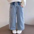 Baby Girls Spring Jeans Kids Summer Bow Denim Pants Children's Straight Wide-leg Trousers Toddler Autumn Loose Clothing 2-8Y