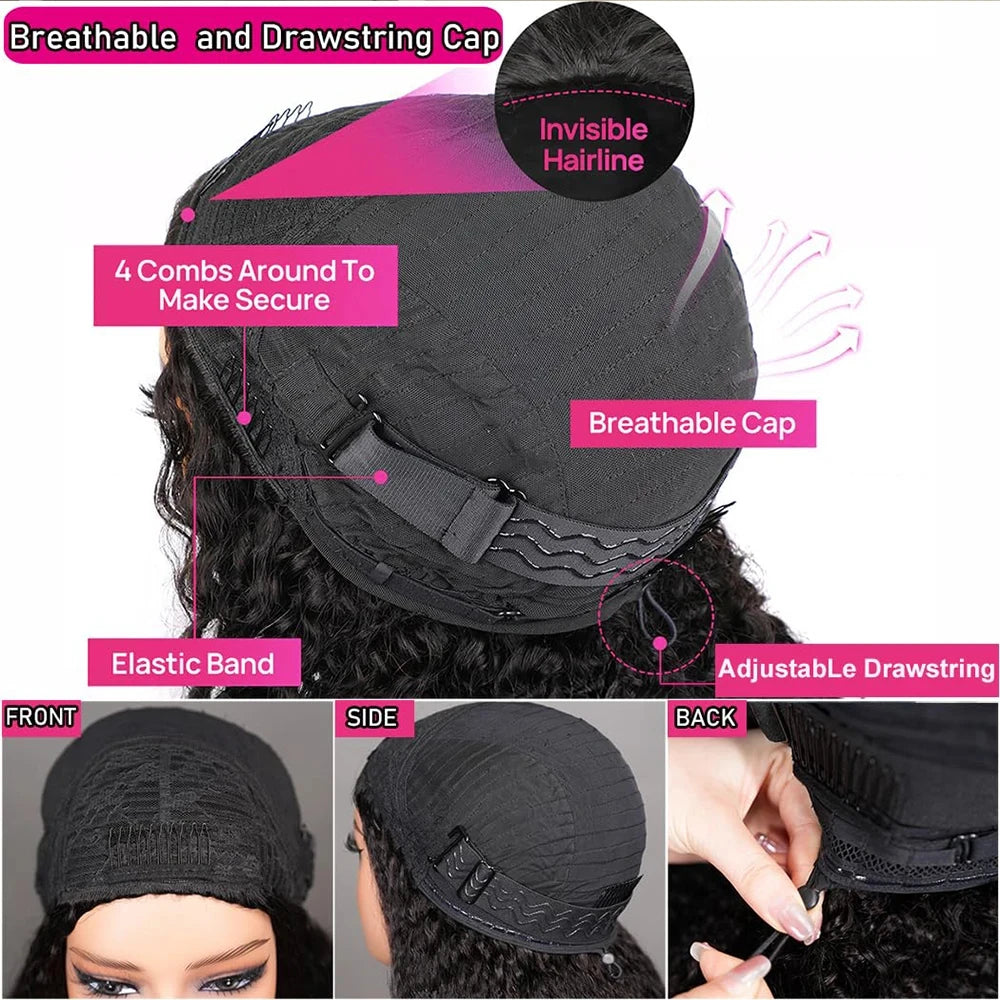 Body Wave Half Wigs Human Hair Glueless Wig Human Hair Ready to Wear 3 IN 1 Half Wig With Drawstring 250 Density Half Wigs