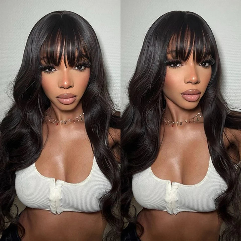 Glueless Body Wave Wig with Bangs – Brazilian Human Hair