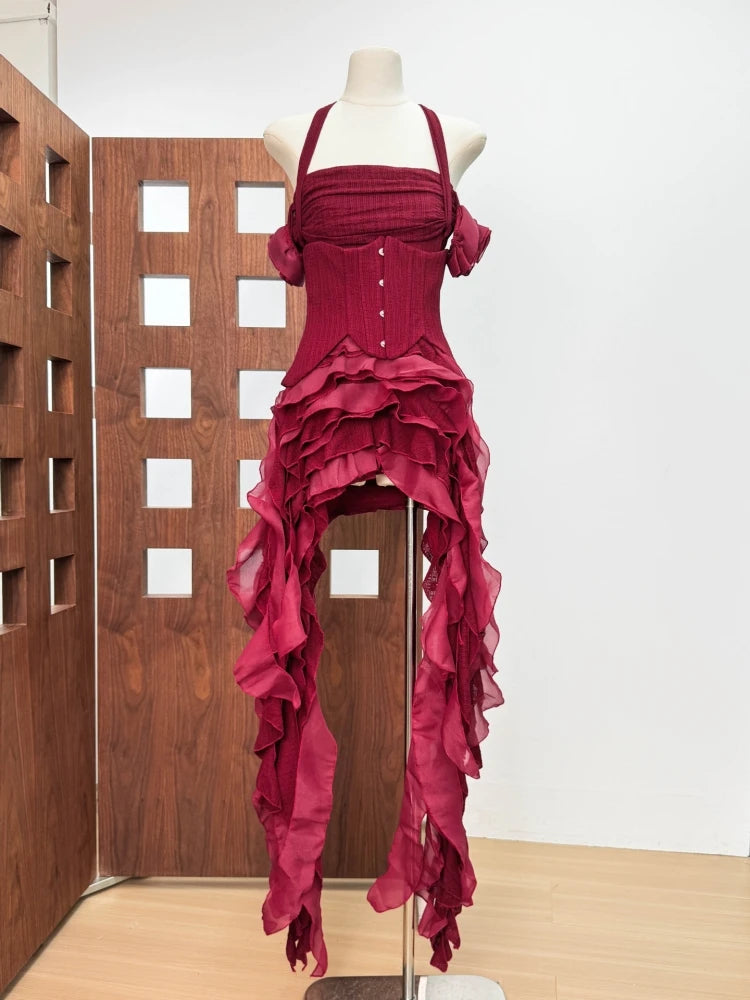 Women's Halter Ruffle Corset Mini Dress