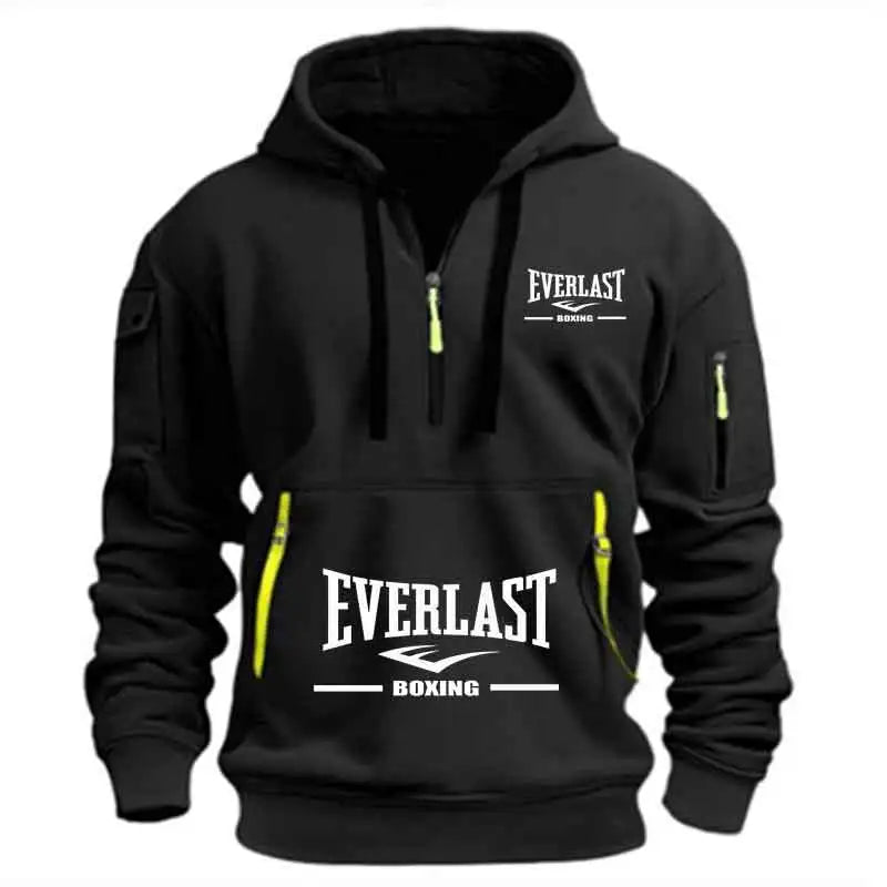Men's Multi-Pocket Half-Zip Hooded Fitness Sweatshirt