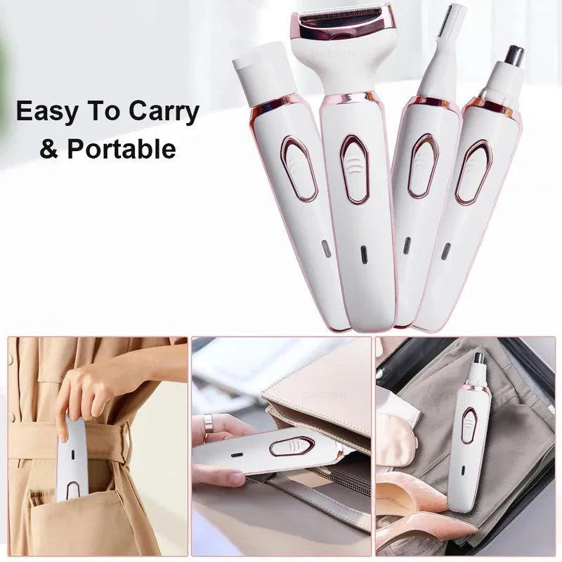 Electric Shaver For Woman Body Hair Removal Epilator Painless Cordless Trimmer Women Face Leg Bikini Razor 4 in 1 Hair Remover