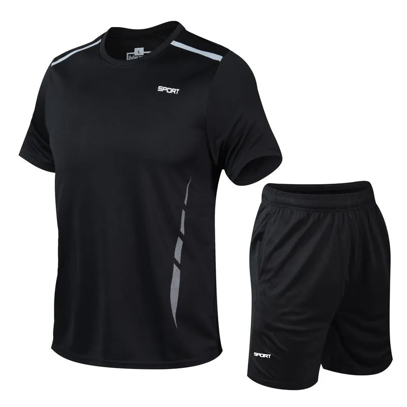 Sports suit men's summer fitness short sleeve men's fast drying clothes running loose casual Sportswear large