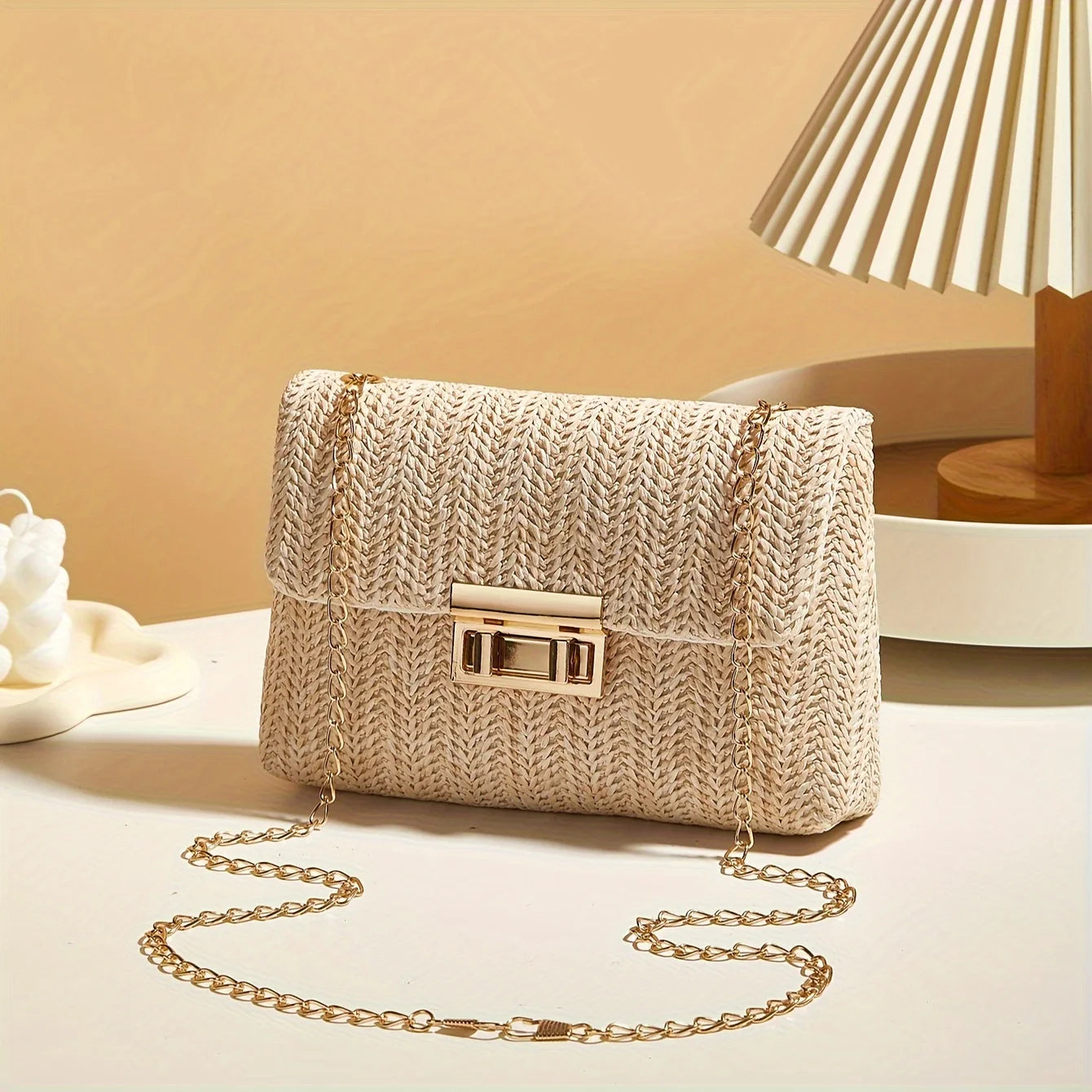 Handwoven Straw Shoulder & Crossbody Bag – Lock Closure, 7 Colors