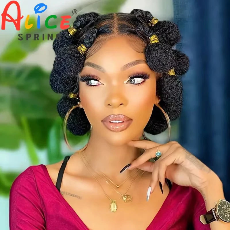 Synthetic Handmade Bantu Braided Wigs Full Lace Knotless Braided Lace Wig Short Braiding Hair Wig with Baby Hair for Black Women