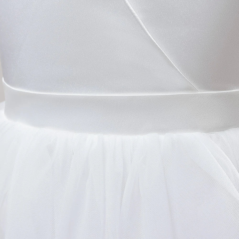 Girl Long White Bridesmaid Dresses For Wedding Prom Gown Big Bow Girls Party Dress Kids First Communiom Formal Evening Vestidos