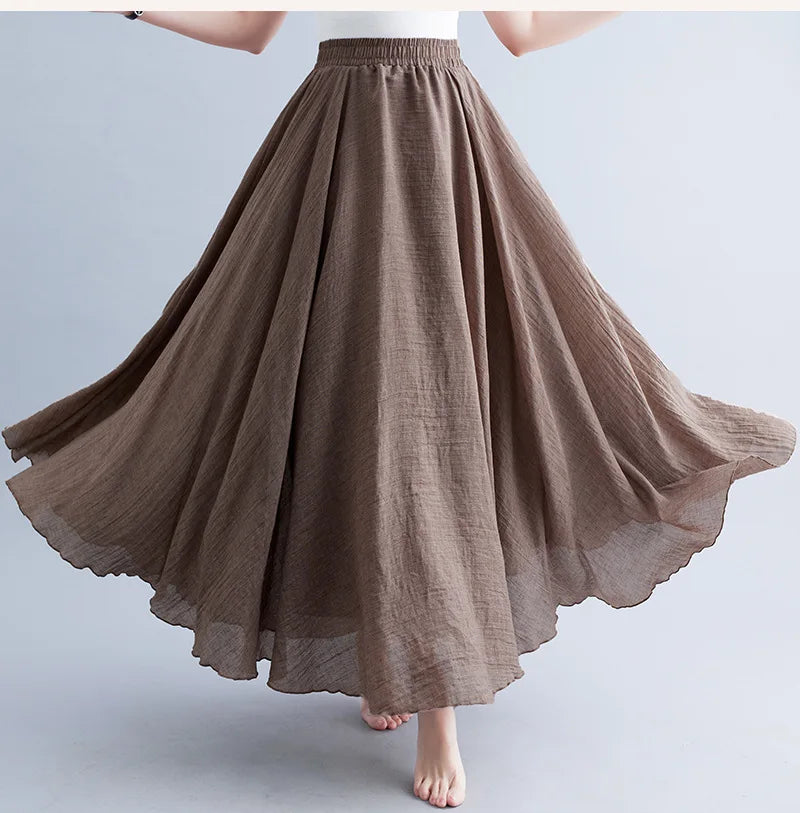 Mori Girl Cotton Linen Ethnic A-Line Long Skirt