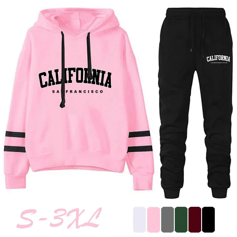 Stripe Hooded Sweatshirt & Drawstring Pants Set – S-3XL