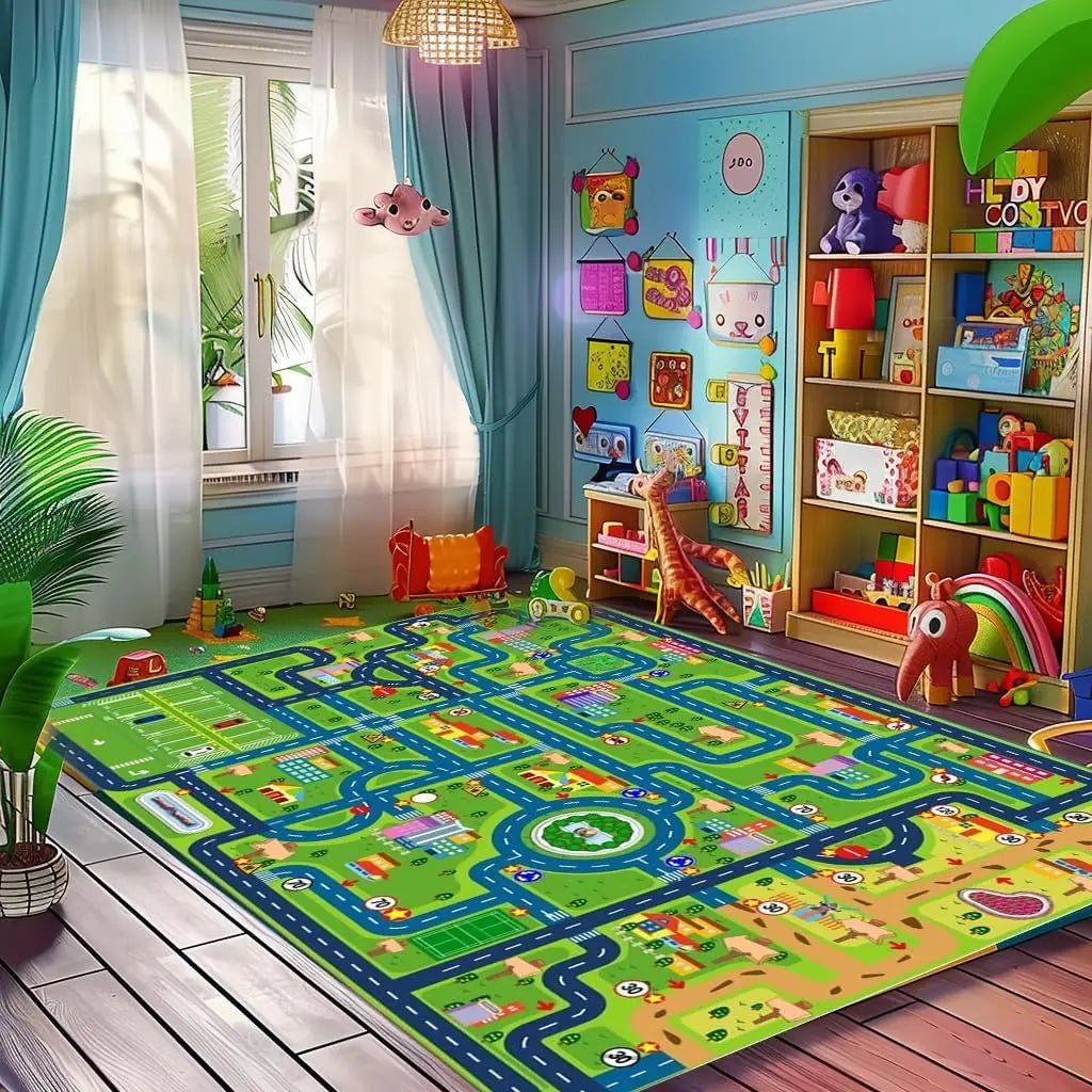 Playful City Traffic Route Carpet Interactive Rug Living Room Bedroom Rug Kid Playmat Parent-child Activity Rug Christmas Gifts