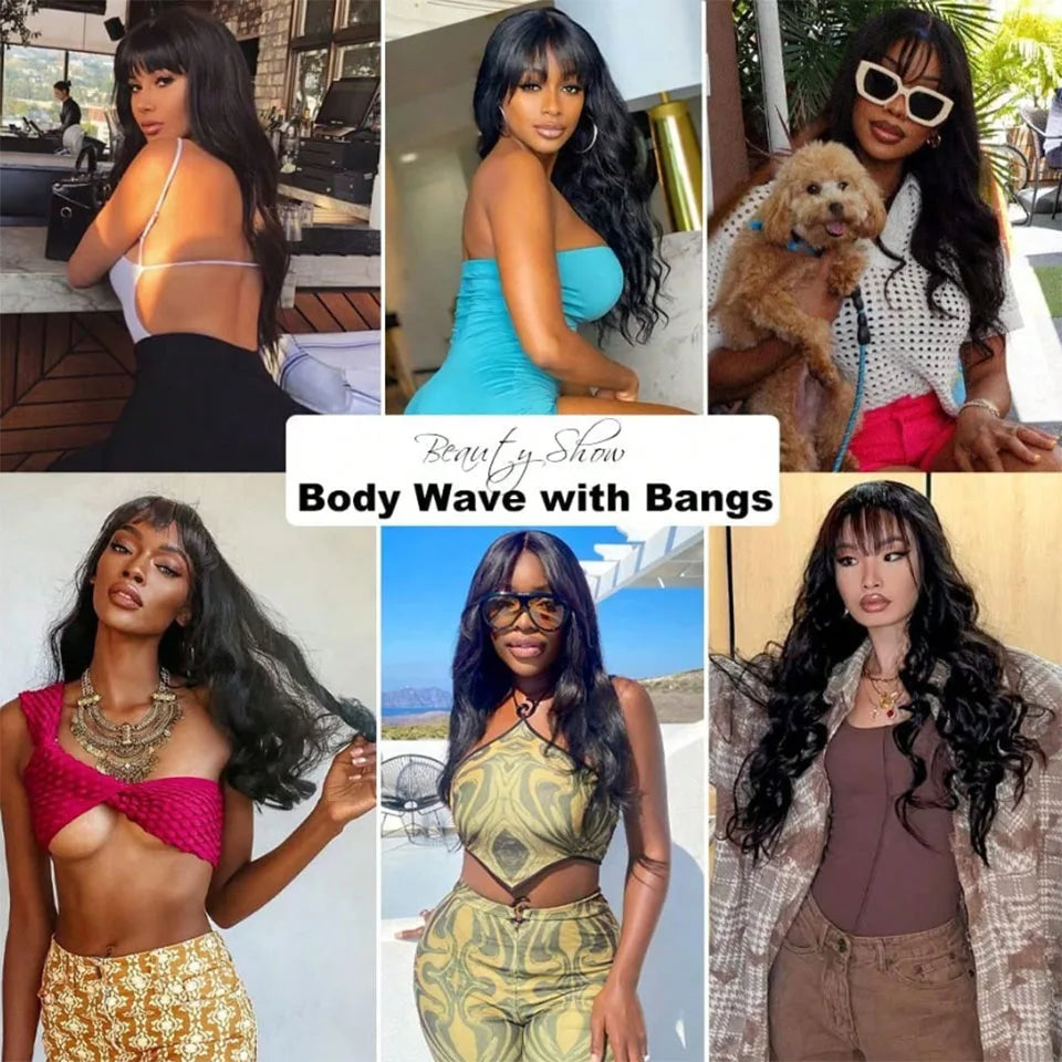 Glueless Body Wave Wig with Bangs – Brazilian Human Hair