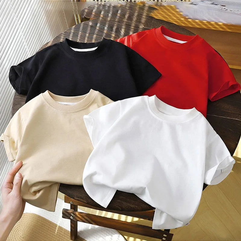 Kids' Solid Cotton Short-Sleeve Tee – 7 Colors, Ages 1–10