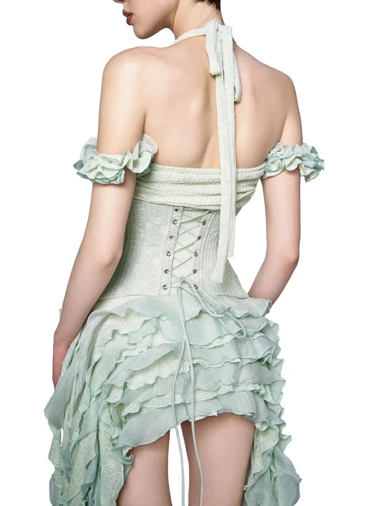 Women's Halter Ruffle Corset Mini Dress