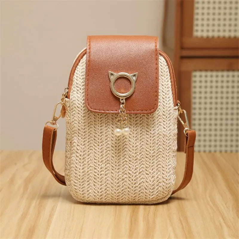 Handwoven Straw Shoulder & Crossbody Bag – Lock Closure, 7 Colors