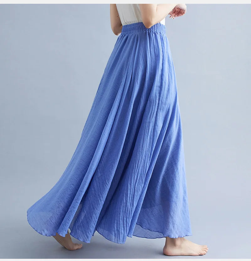 Mori Girl Cotton Linen Ethnic A-Line Long Skirt