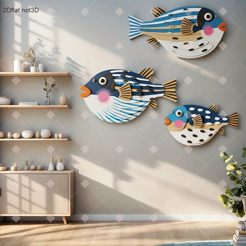 Colorful Wooden Ocean Wall Art Set – Fish, Shells & Starfish