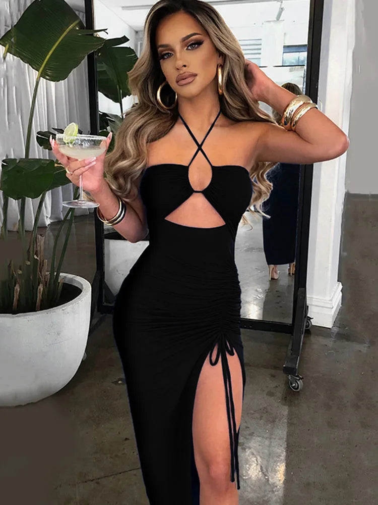 Women's Tie-Neck Bodycon Midi Dress
