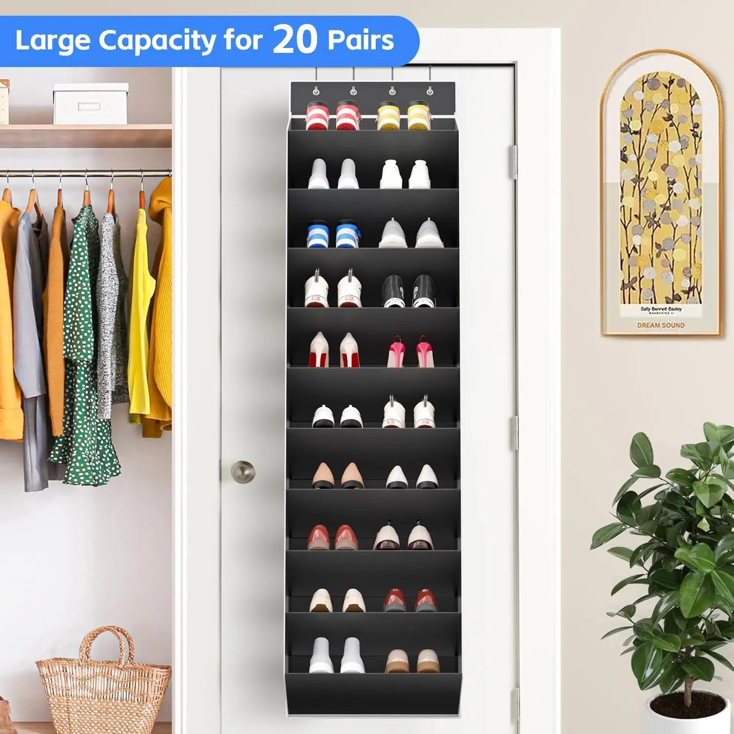 10 Tiers Large Over the Door Shoe Organizer Hanging Shoe Rack with Deep Pockets for Storage Door Storage Solution