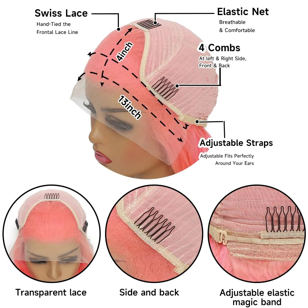 Bone Straight 13x4 HD Light Pink Lace Front Wigs For Black Women SyntheticTransparent Pink Colored Lace Frontal Wig Pre Plucked