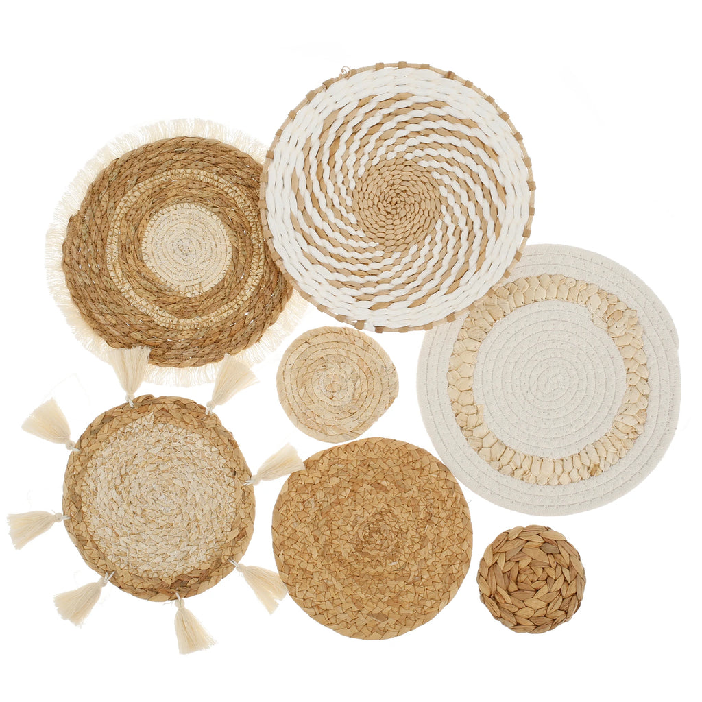 7-Piece Boho Rattan Woven Wall Basket Decor Set
