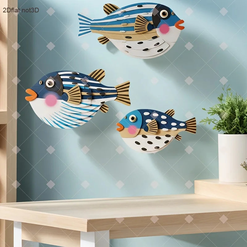 Colorful Wooden Ocean Wall Art Set – Fish, Shells & Starfish