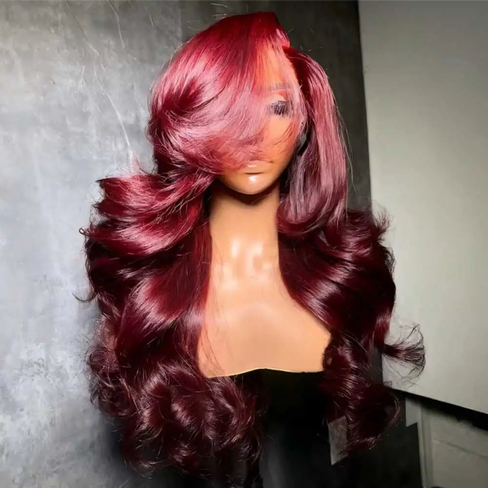 30 Inch Burgundy Body Wave Human Hair Wigs 13x4 HD Lace Frontal Wig Colored 99j Wet And Wavy Curly Lace Front Human Hair Wigs
