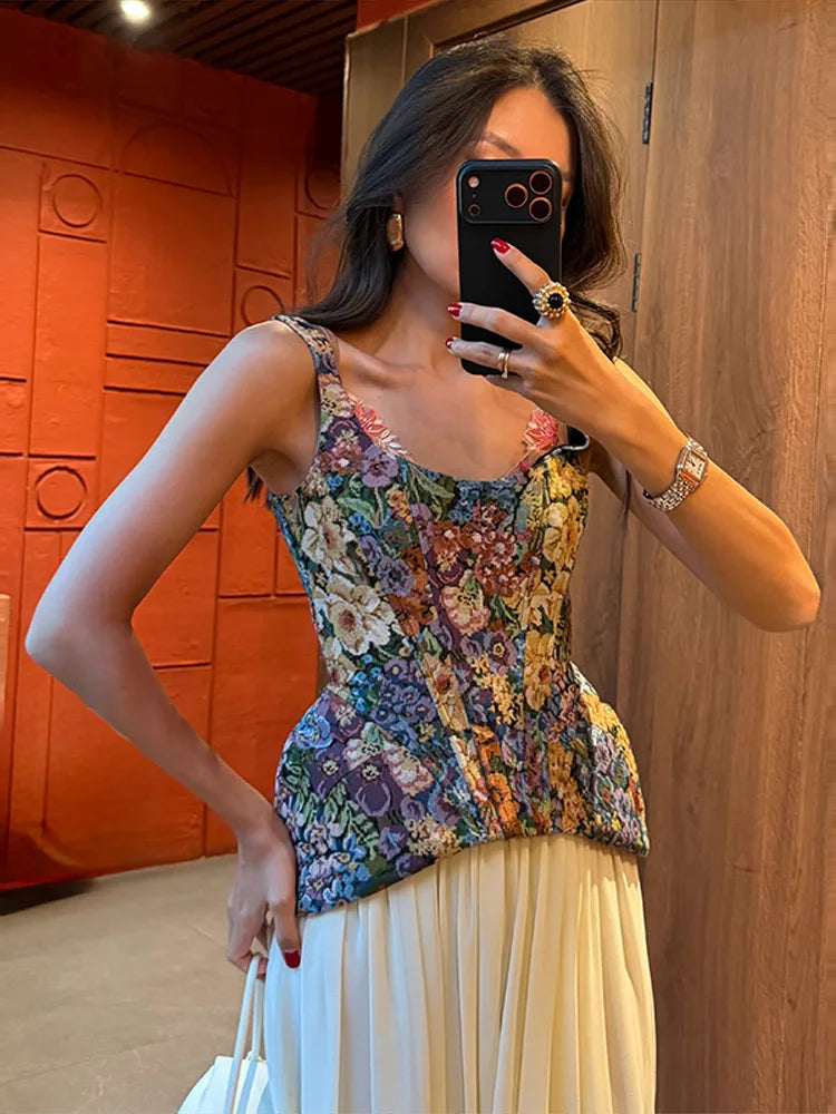 Sexy Print Sling Fishbone Corsets Women Backless Zipper Sleeveless Slim Tops Female 2026 Summer New Chic Evening Party Tanks