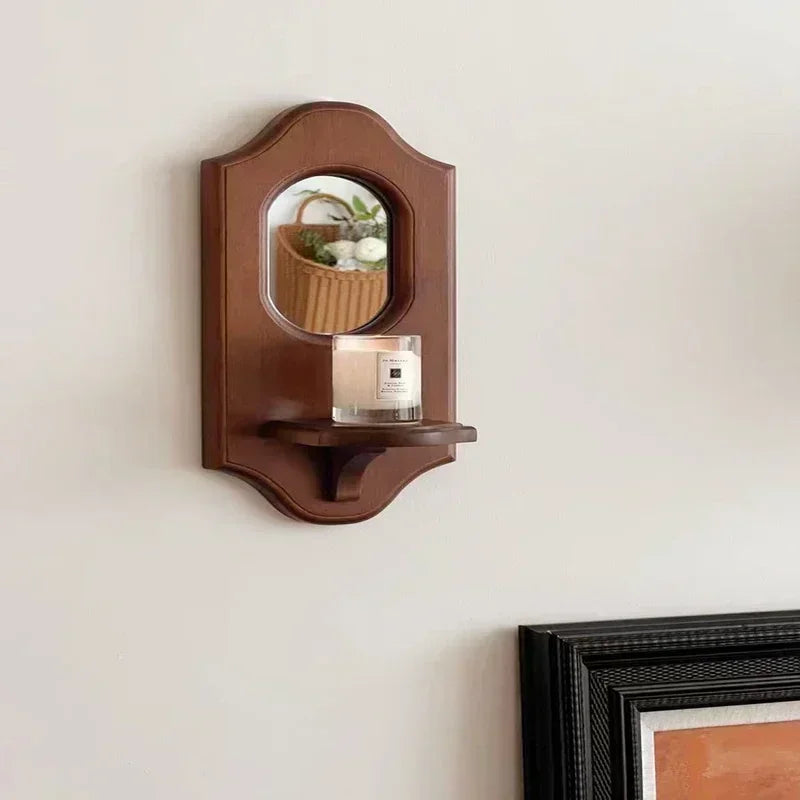 Vintage Wall Mirror with Shelf & Candlestick Holder
