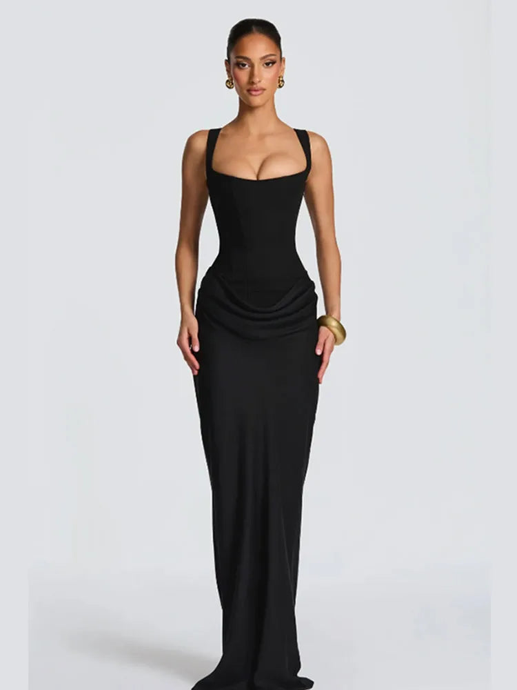 Solid Pleated Square Neck Bodycon Dress