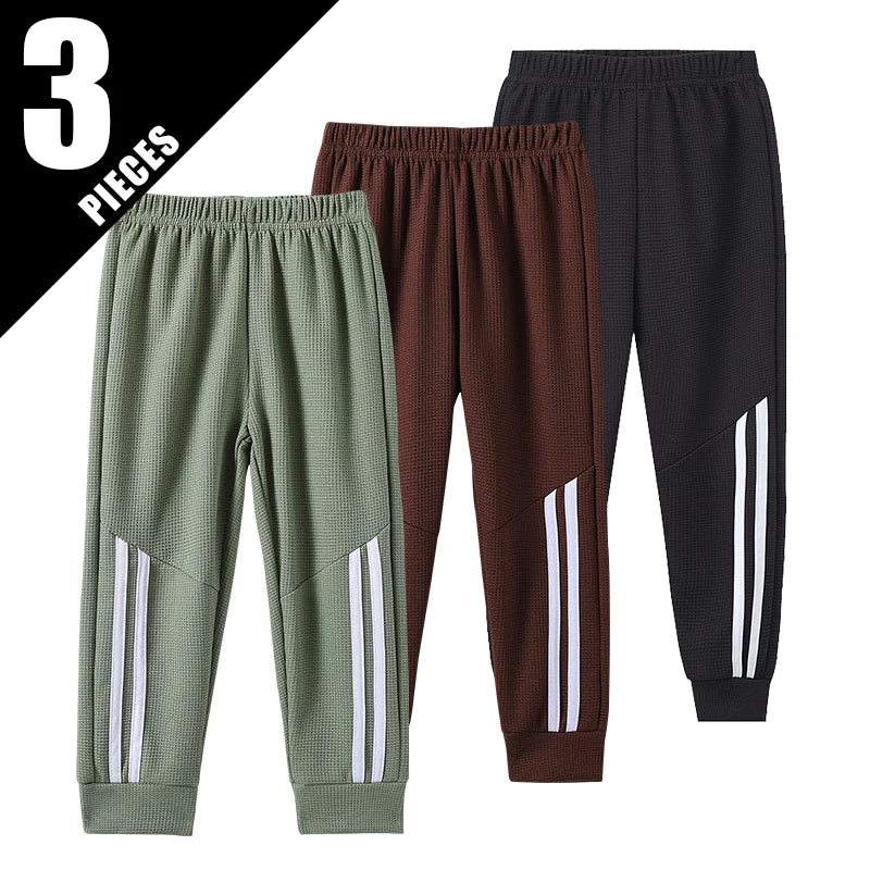 1/3 Piece Autumn And Winter Children's Waffle Solid Color Simple Basic Pants For Boys And Girls Sports And Casual Sweatpants