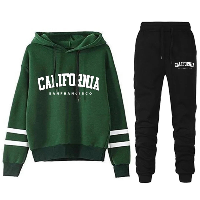 Stripe Hooded Sweatshirt & Drawstring Pants Set – S-3XL