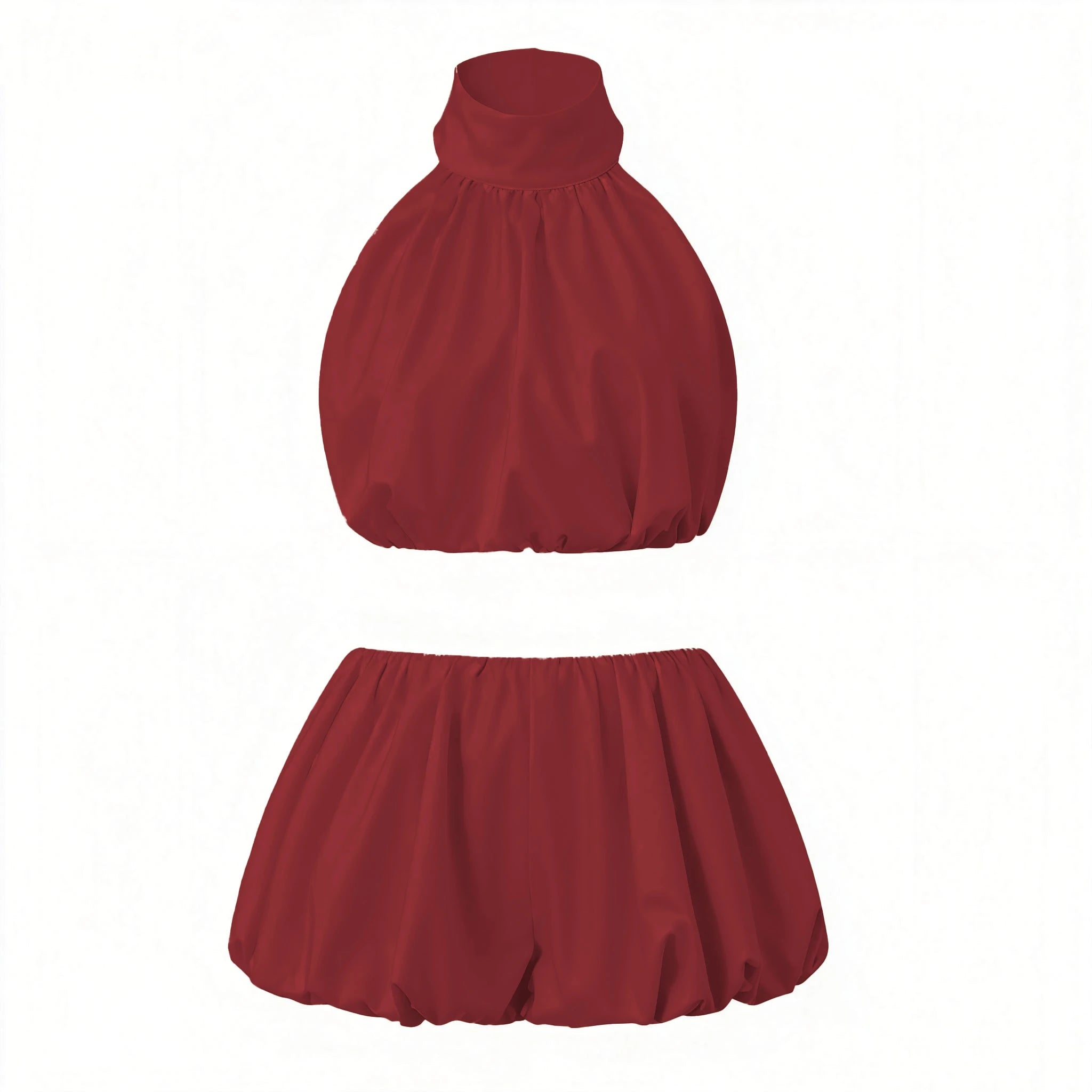 Women's Halter Crop Top & Mini Skirt Set – Solid & Dot Summer Two-Piece