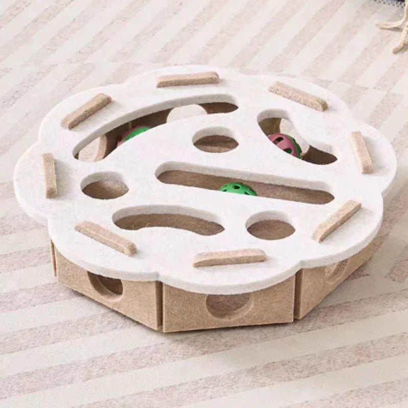 Cat Puzzle Maze Toy – Interactive Felt Box with Bell Ball for Kittens