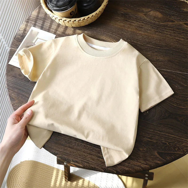 Kids' Solid Cotton Short-Sleeve Tee – 7 Colors, Ages 1–10