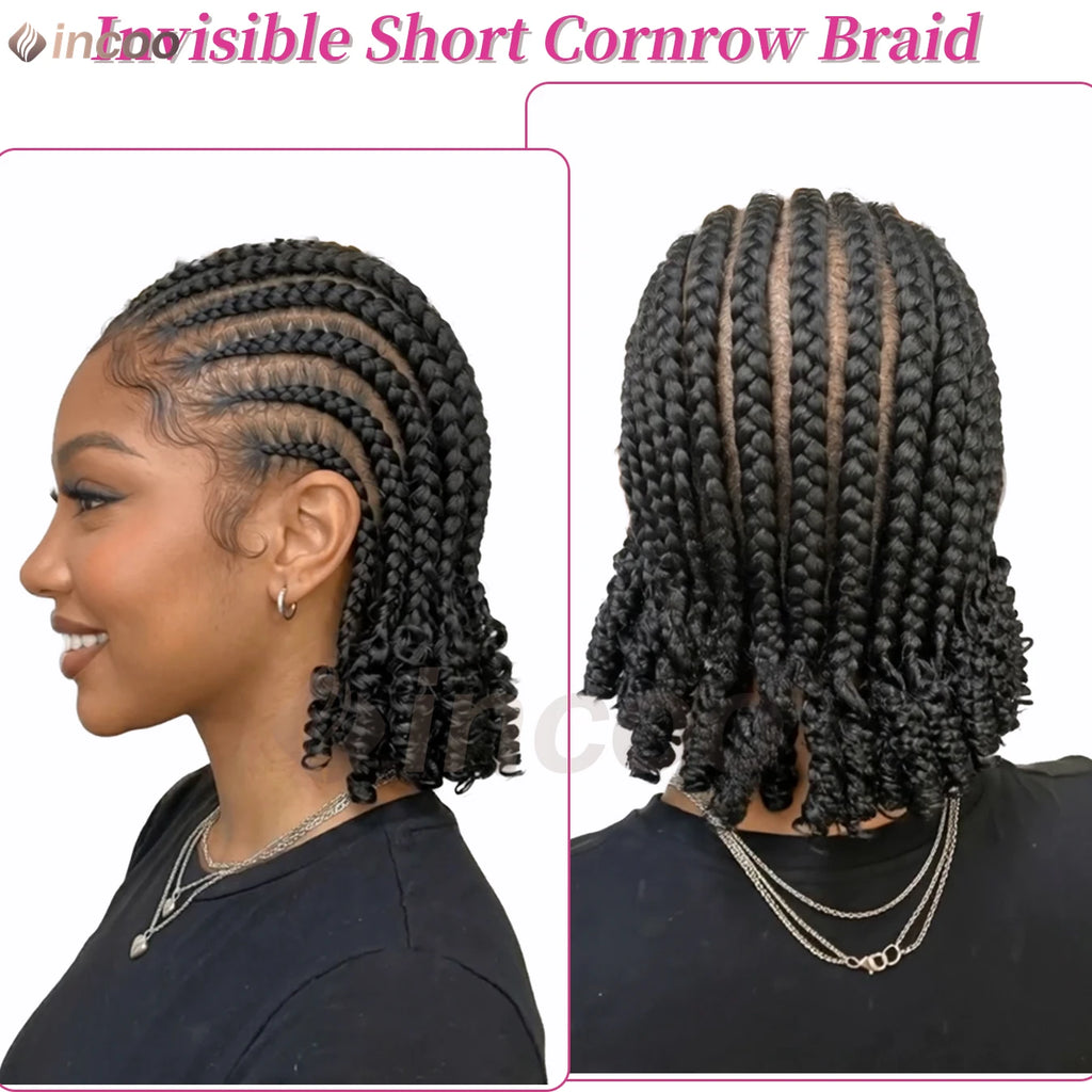 8 Inch Conrow Box Braided Wigs Synthetic Full Lace Front Wigs for Women African Twist Ends Braid Hair Wigs