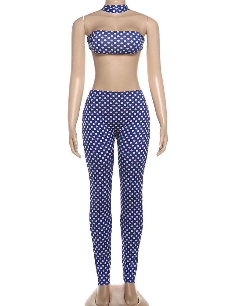 Dot Print Halter Tank & Ankle Leggings Set – Streetwear