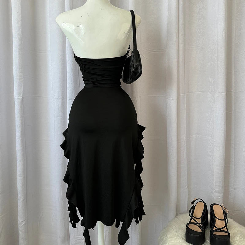 Strapless Floral Fold High Slit Mini Party Dress