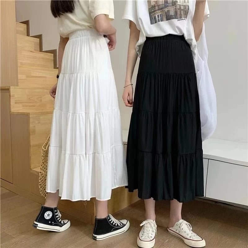 Vintage High Waist A-Line Cake Skirt – White & Black